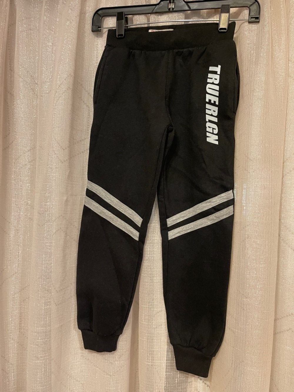 True Religion Black Joggers with White Stripe Accents Elastic Waistband